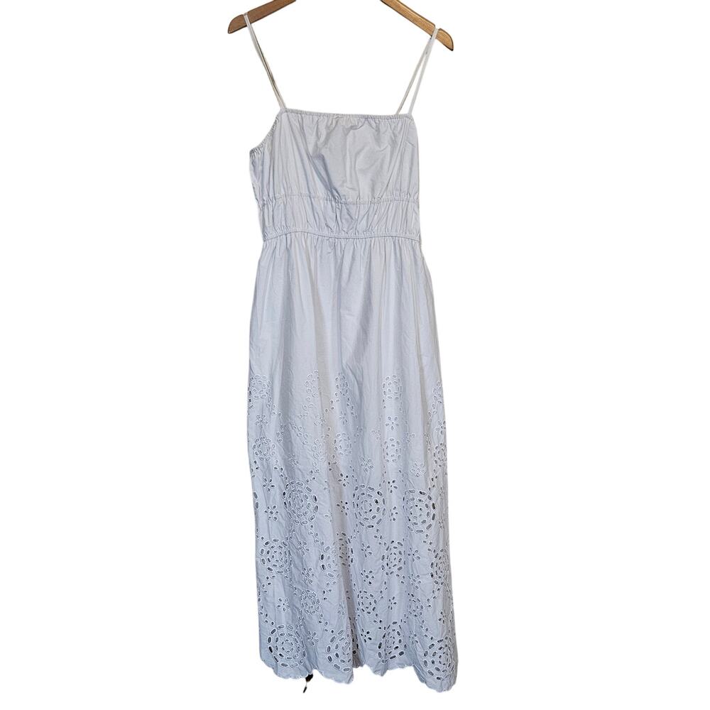Madewell Embroidered Tank Midi Dress in Poplin White Women's 14 Summer‎ Casual - Picture 2 of 10